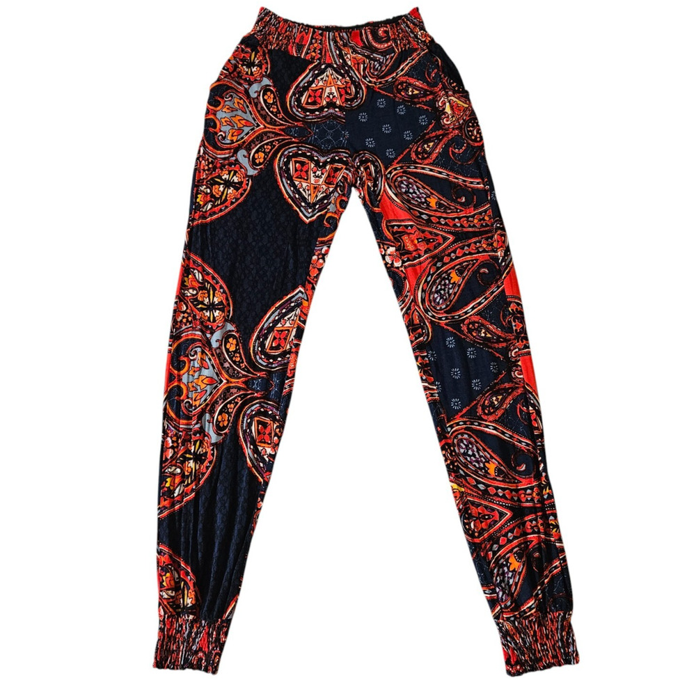 Lascana Womens 6 Boho Joggers w/Pockets Bandana Red/Blue Paisley Hippie Festival